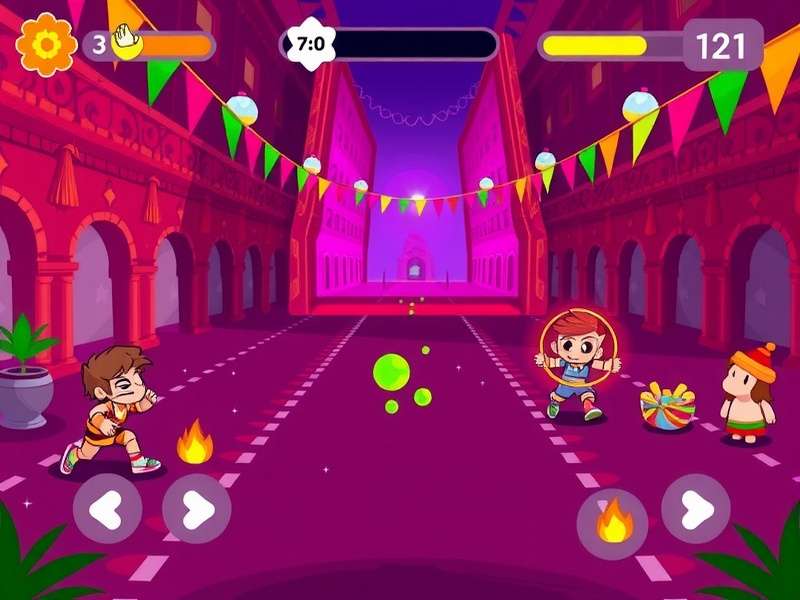 Holi Sprint Adventure gameplay with colorful obstacles
